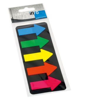 Järjehoidja "suur nool" liimiga läbipaistev 5värvi x25x45mm /12/240