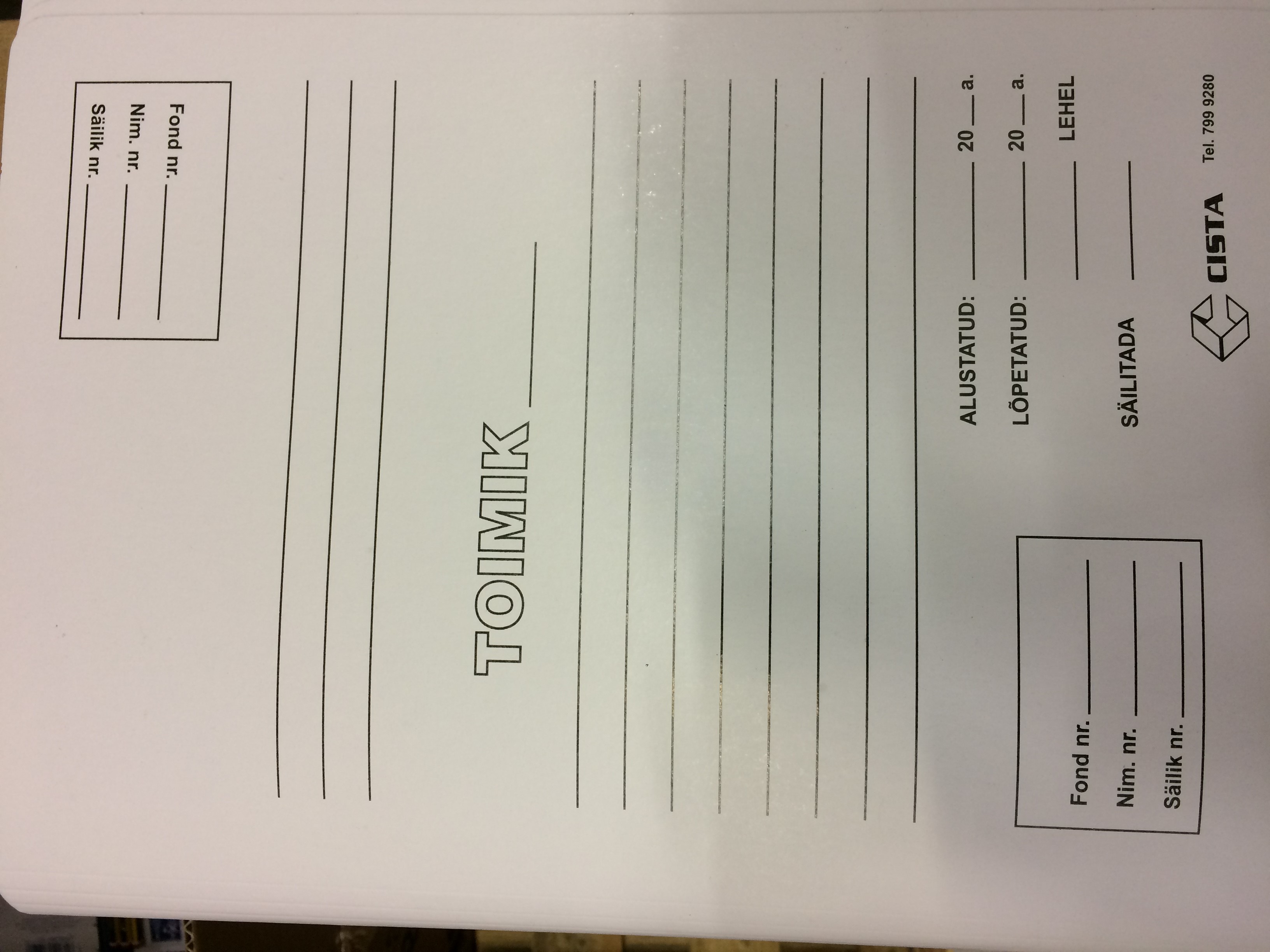 Toimikukaaned A4 2-paelaotsaga, valge,trükiga/100 Cista (973020)