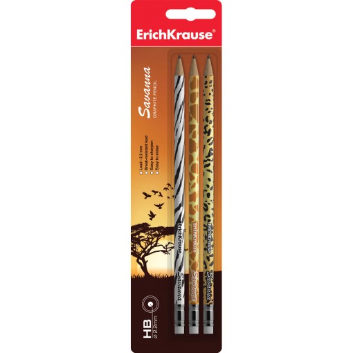 Harilik pliiats HB Savanna kustukummiga 3tk/pk Erich Krause /12