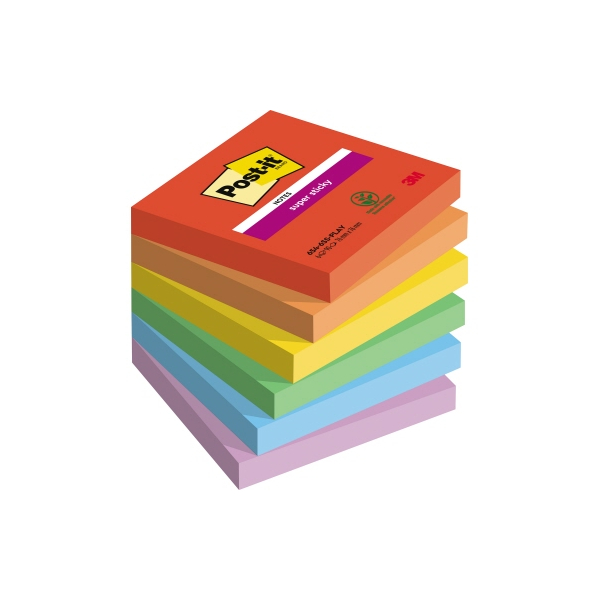 Märkmepaber Post-it 654 76x76mm Super Sticky Playful 6tk/p