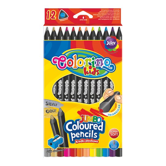 Värvilpliiatsid 12 värvi+teritaja Jumbo, kolmetahulised, Colorino/12