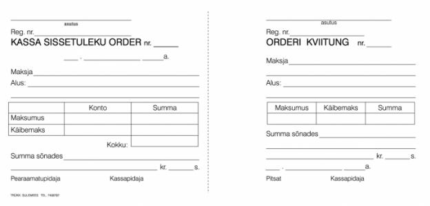 Kassa sissetuleku order A5 laiuti 100 lehte/5