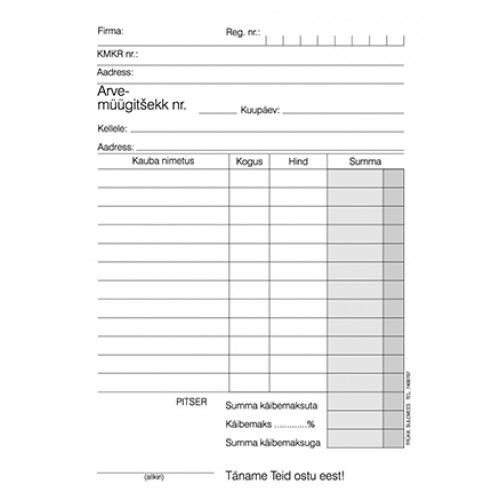 Arve-müügitsekk A6 pikuti 2x50 lehte isekopeeruv/5