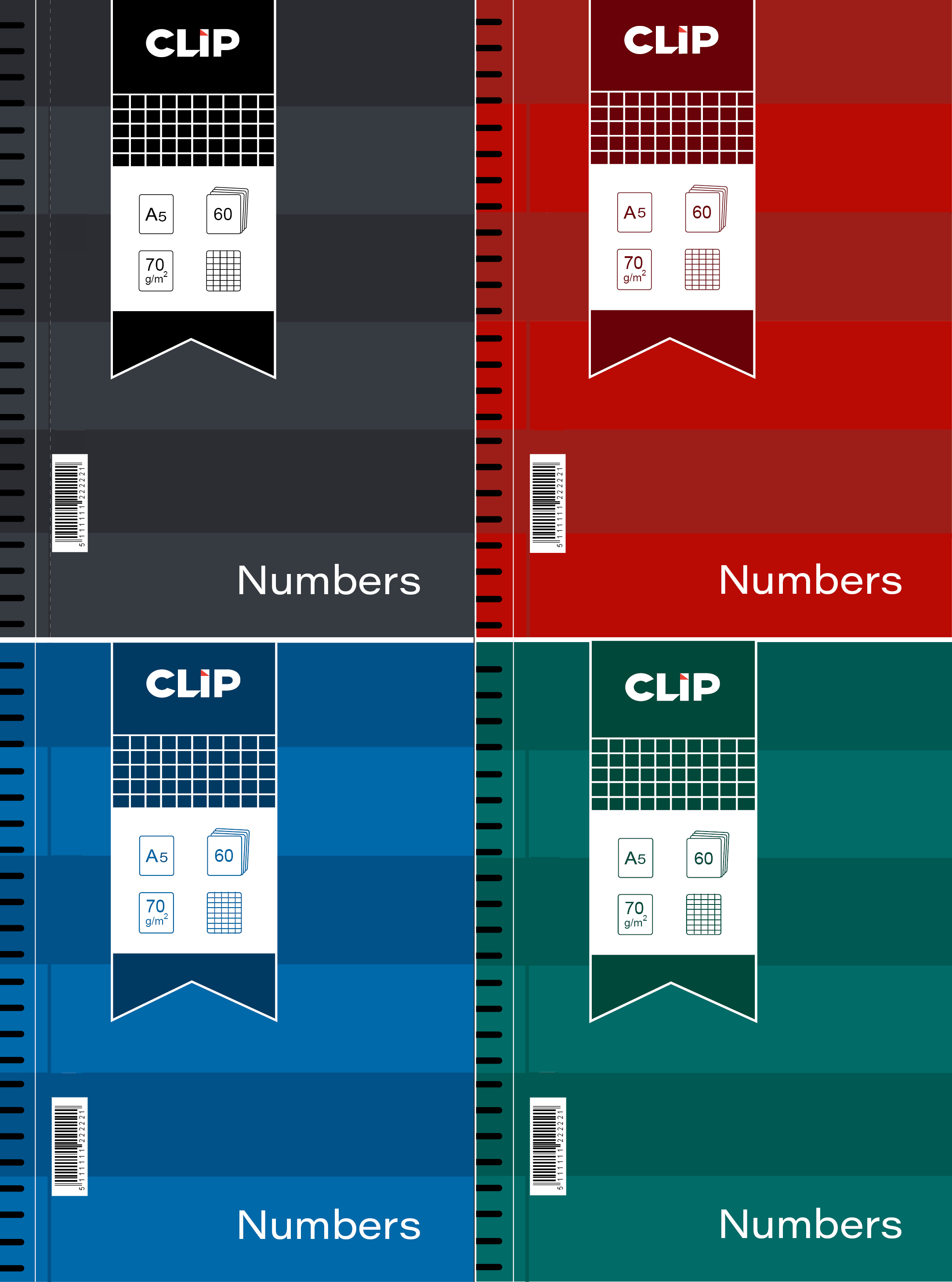 Spiraalkaustik A5/60l ruut ''Numbers'' 70g värvivalik, Clip/5