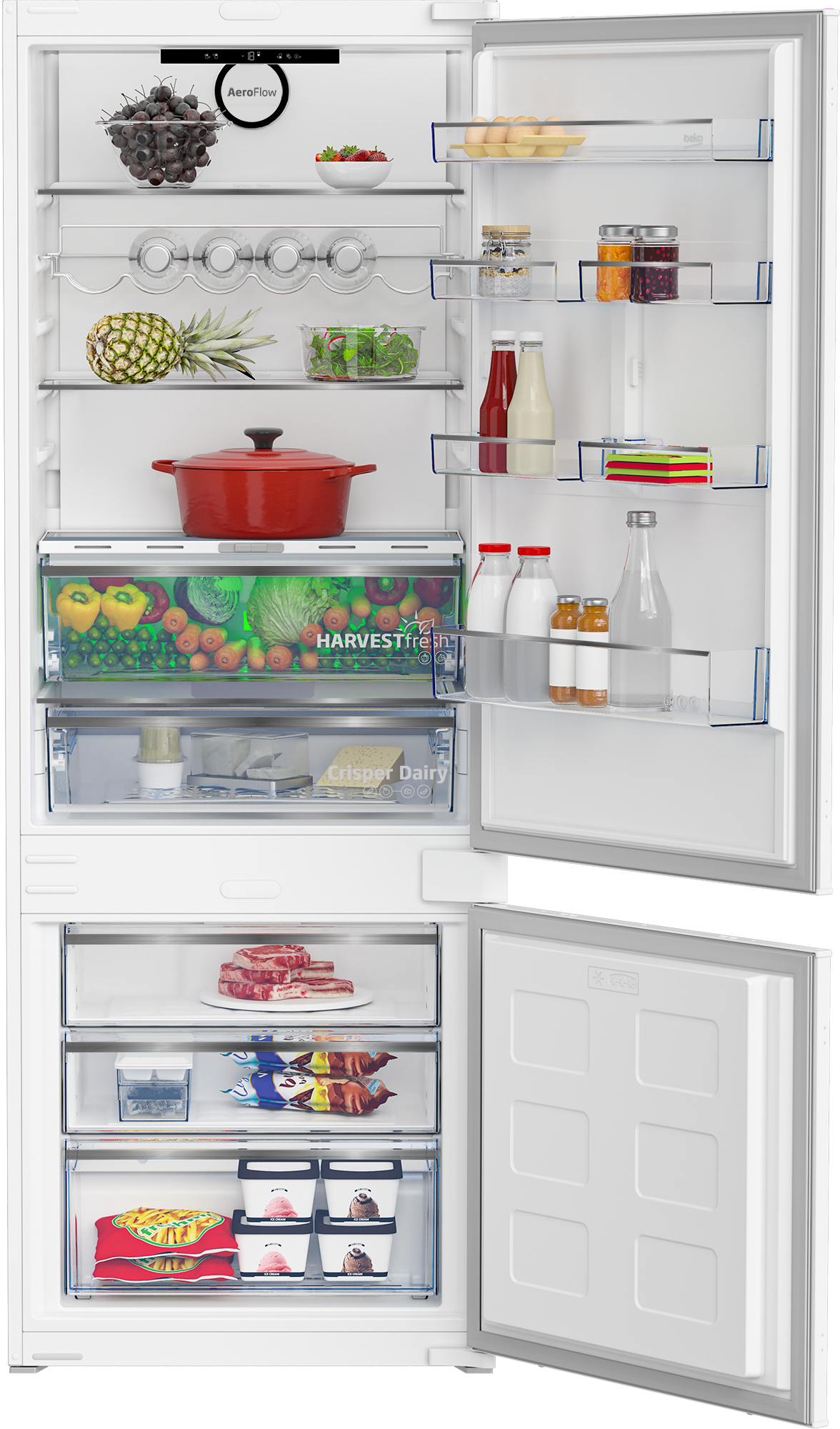 BEKO Built-In Refrigerator BCNE400E40SN, Width 69 cm, Height 194 cm, Energy class E, HarvestFresh, Neo Frost, Inverter motor