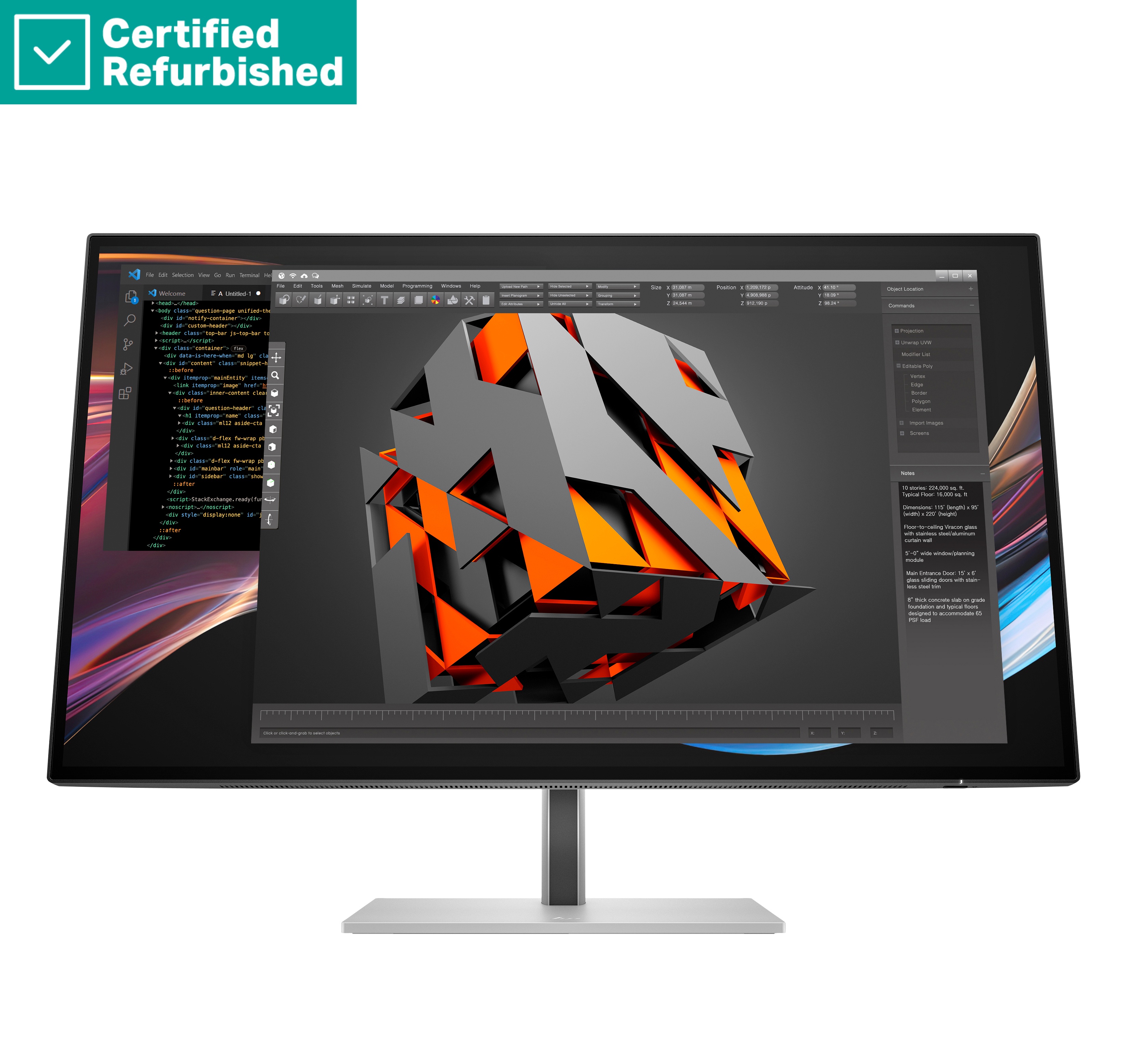 RENEW SILVER HP 727pk Series 7 Pro 4K Charging Monitor - 27" 3840x2160 UHD 400-nit 60Hz AG, IPS Black HDR 400, USB-C(100W)/USB-C(15W)/HDMI/DisplayPort Daisy-Chain, 5x USB-A, RJ-45 LAN, height adjustable/tilt/swivel/pivot, 1 years