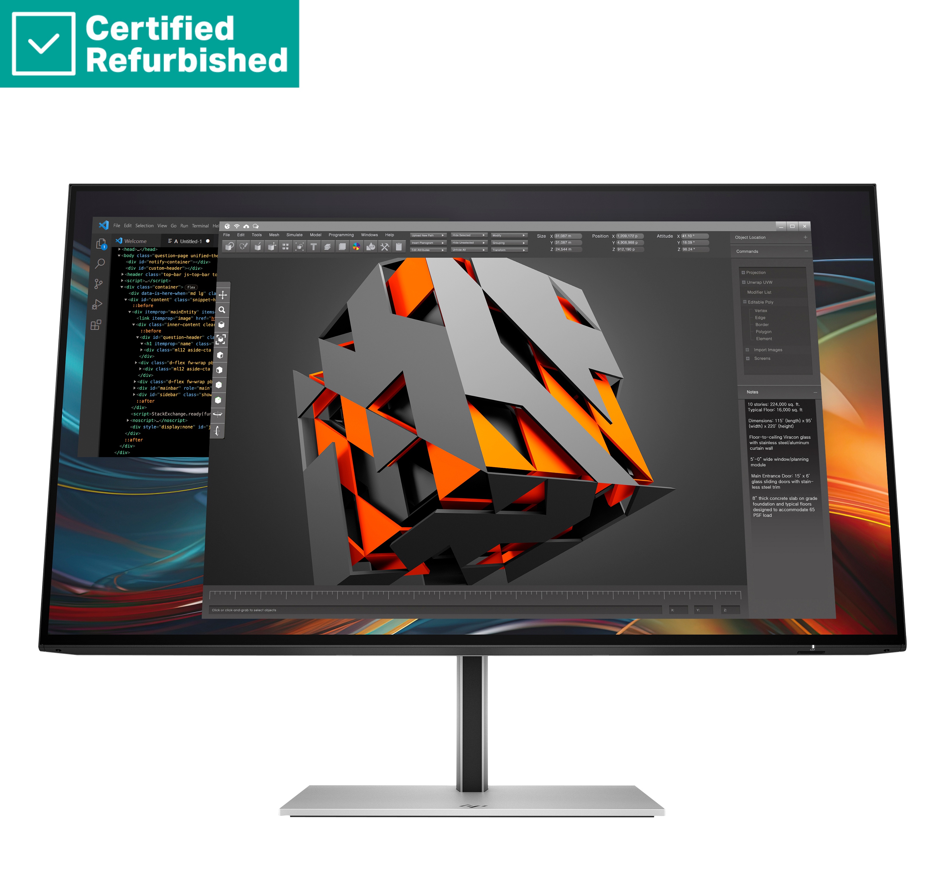 RENEW GOLD HP 724pf Series 7 Pro FHD Monitor - 23.8" 1920x1080 FHD 300-nit 100Hz AG, IPS, HDMI/DisplayPort/DisplayPort-out, 4x USB-A, No, height adjustable/tilt/swivel/pivot, 1 years (replaces Z24f G3)