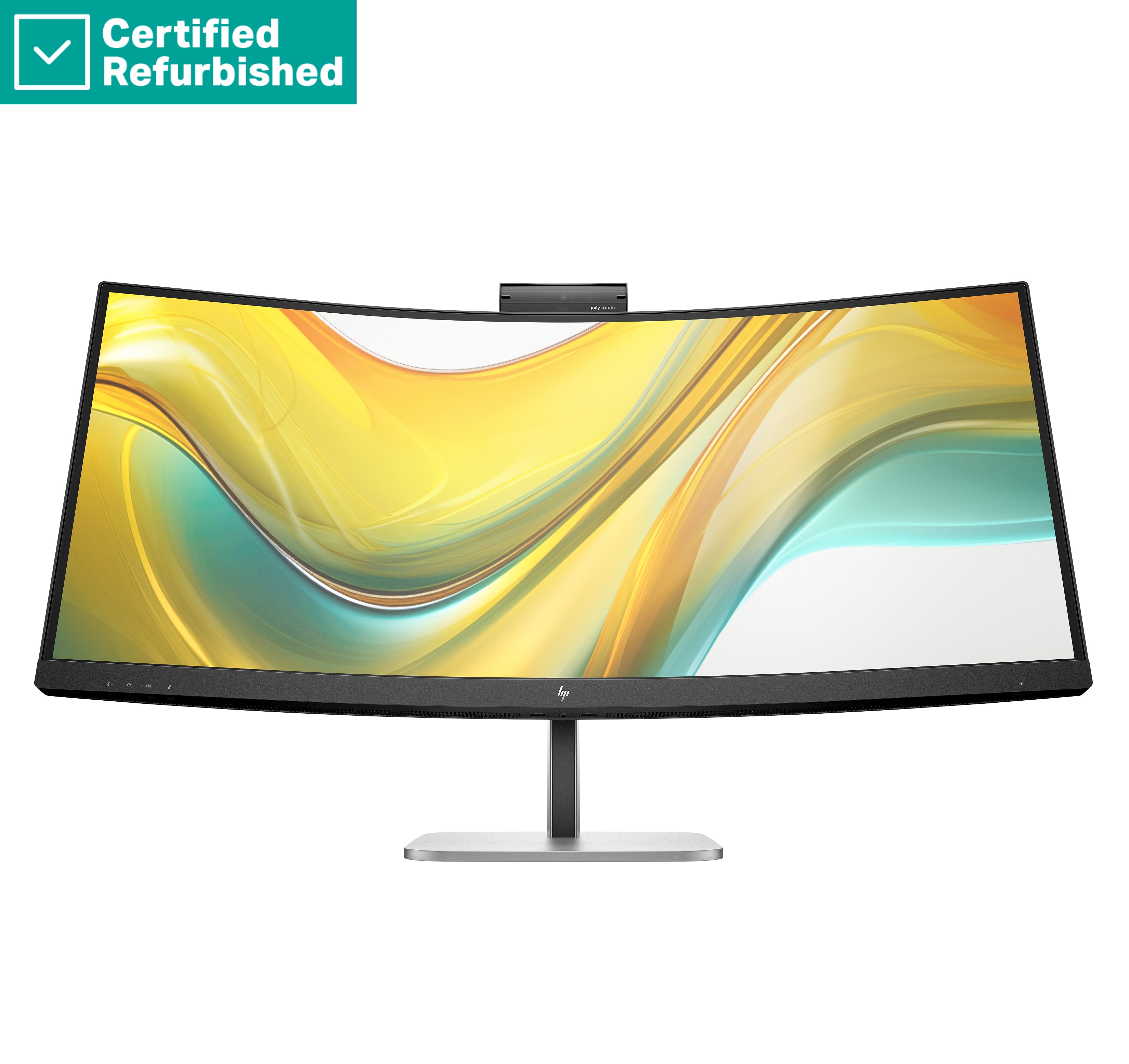RENEW SILVER HP 534pm Series 5 Pro Curved Conferencing Monitor - 34" 3440x1440 WQHD 400-nit 100Hz AG, Curved, VA, USB-C(100W)/USB-C(15W)/HDMI/DisplayPort, 3x USB-A, speakers, 5MP webcam, RJ-45 LAN, height adjustable/tilt/swivel, 1 years