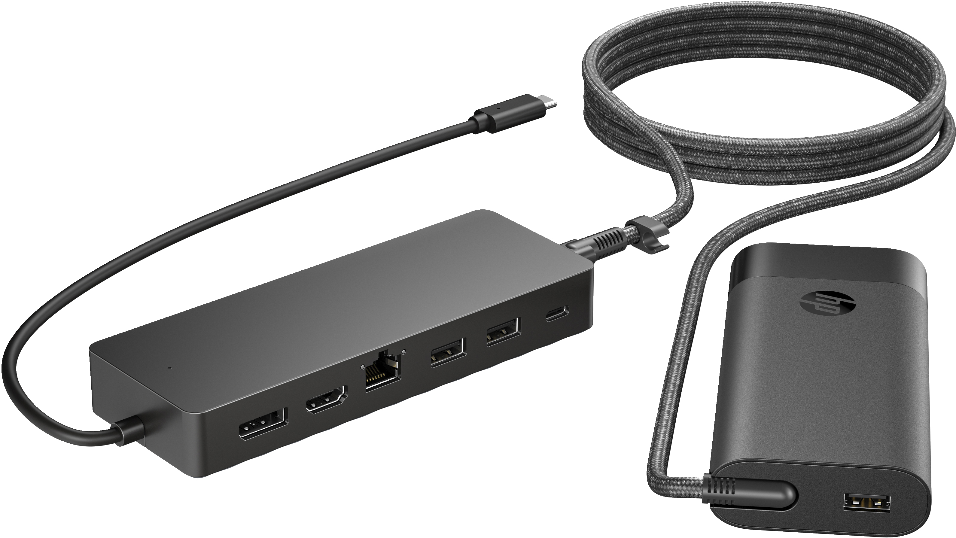 HP Universal USB-C Multiport Hub with 65W Power Adapter Notebook Charger - 2x USB-A, 2x USB-C(65W/Data), DisplayPort/HDMI, RJ-45, 1 year