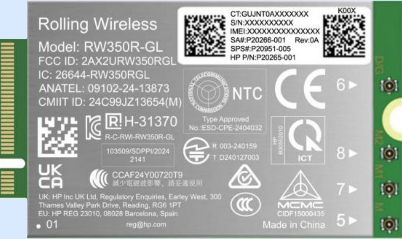 HP 4G LTE Modem m.2 WWAN Cat 19 Mobile Broadband Cellular (compatible with WWAN-ready EliteBook 8 X - G1i G1a - 13 14 16, Flip, ZBook 8 X Fury - G1i G1a - 14 16 18)