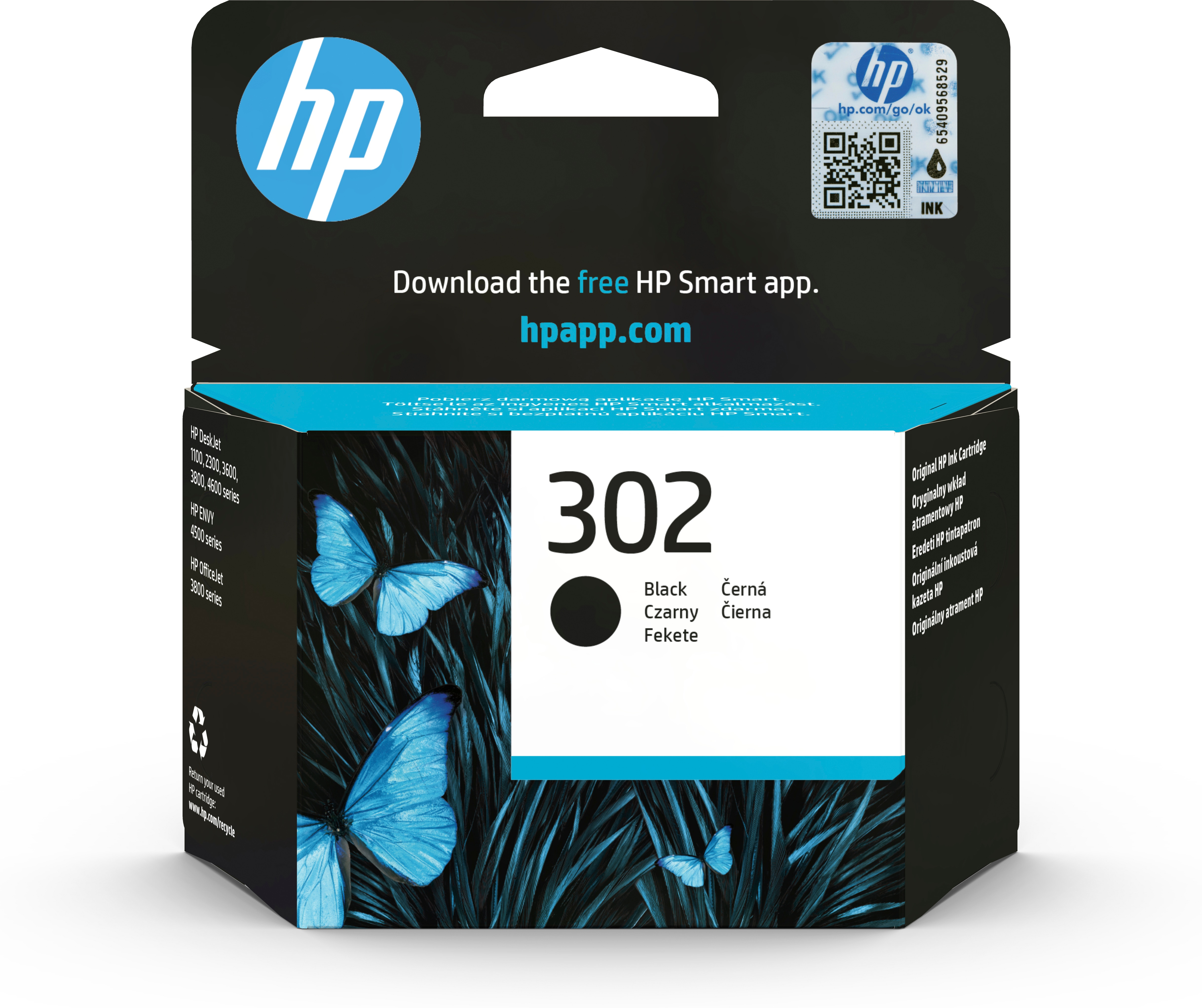 HP 302 Black Ink Cartridge, 190 pages, for HP OfficeJet 3830,3834,4650, DeskJet 2130,3630,1010, Envy 4520